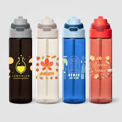 Lynk rPET Flip-Straw Single Wall Bottle - 28 oz. - Full-Color Inkjet